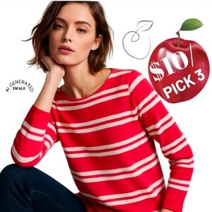 CREW COTTON SWEATER RED & WHITE STRIPED